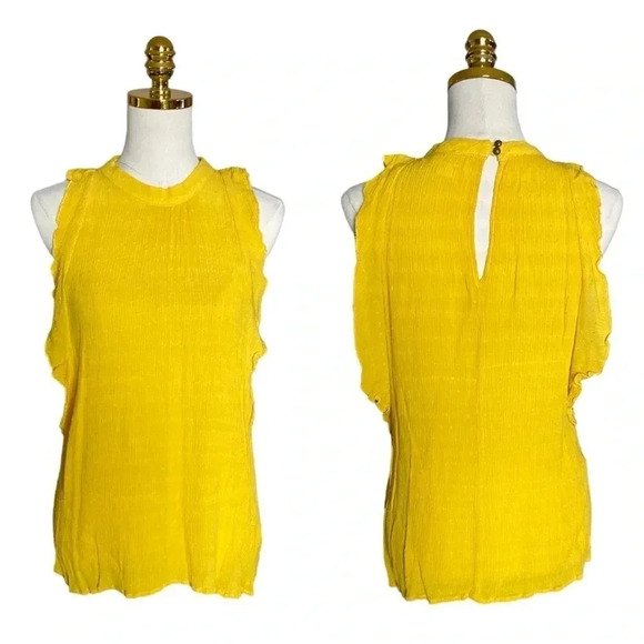 Anthropologie Maeve | Lola Swiss Dot Ruffled Mustard Yellow Blouse Size L - Picture 6 of 11